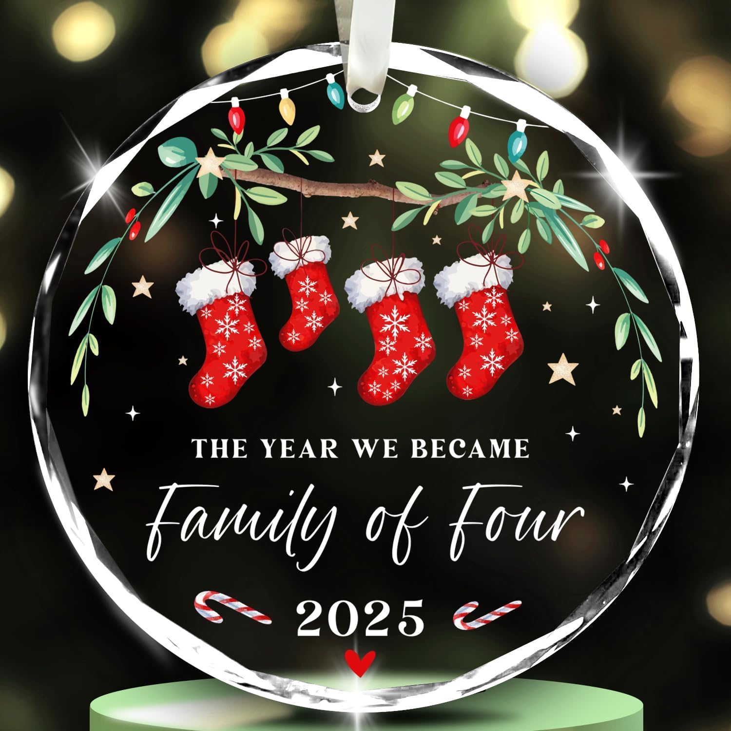 The Year We Became Family Of Four 2025 - Glass Ornament