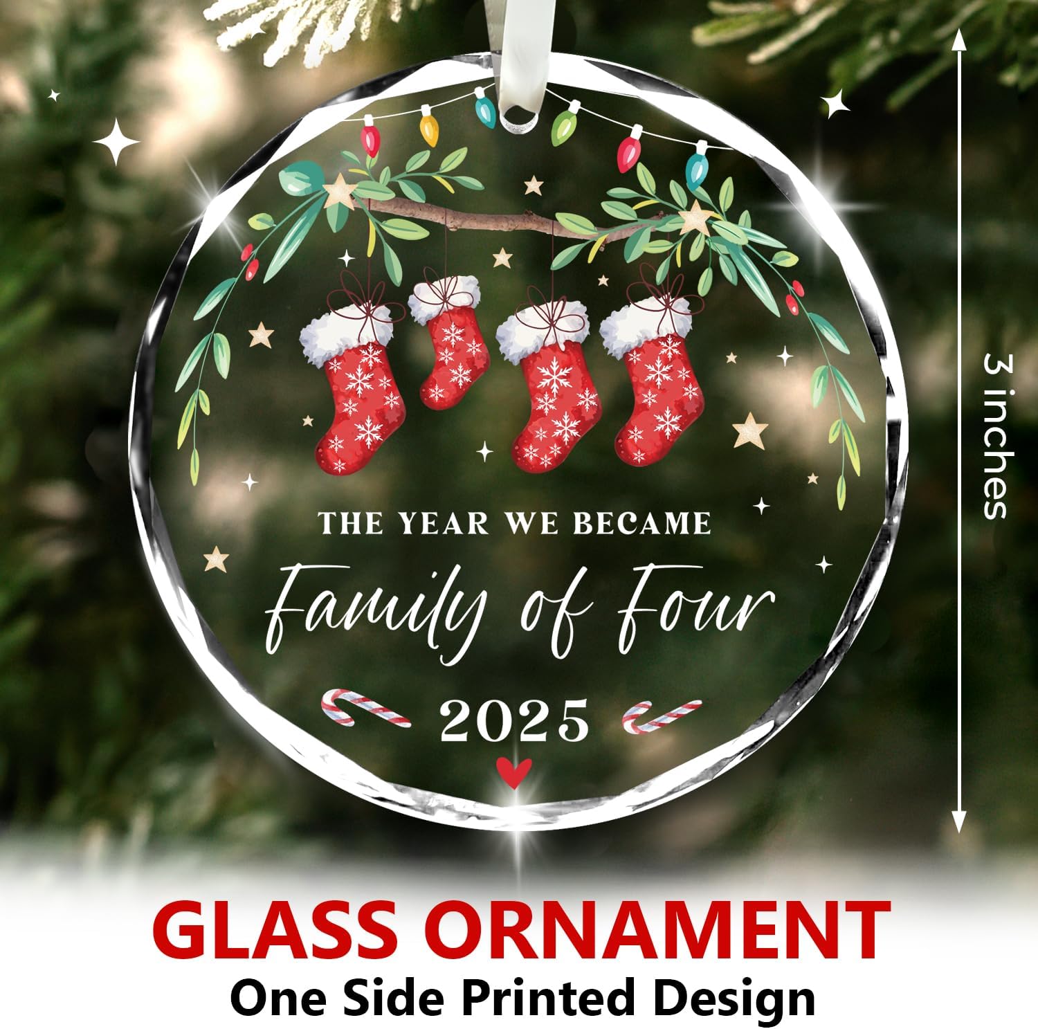 The Year We Became Family Of Four 2025 - Glass Ornament