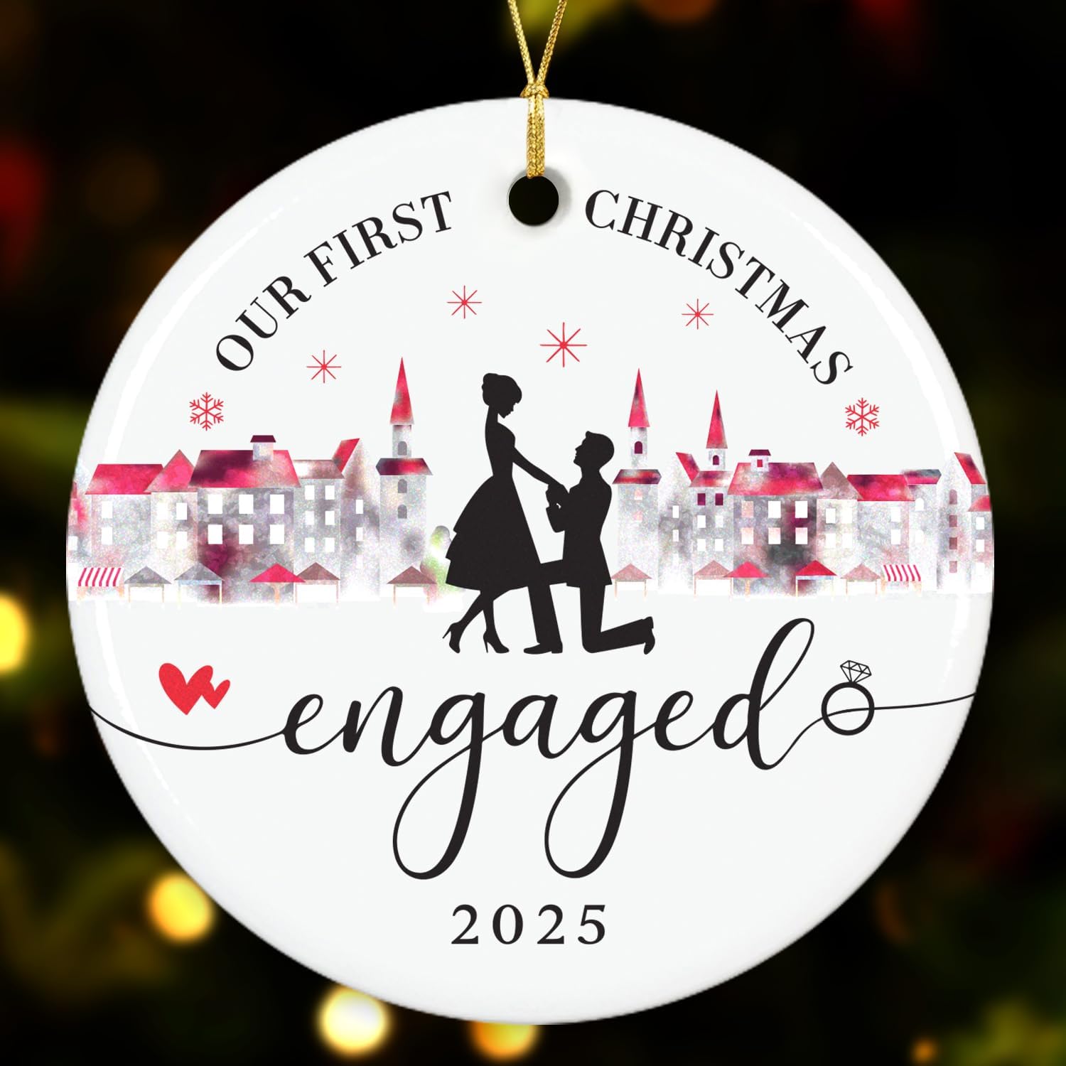 Our First Christmas Engaged 2025 - Ceramic Ornament