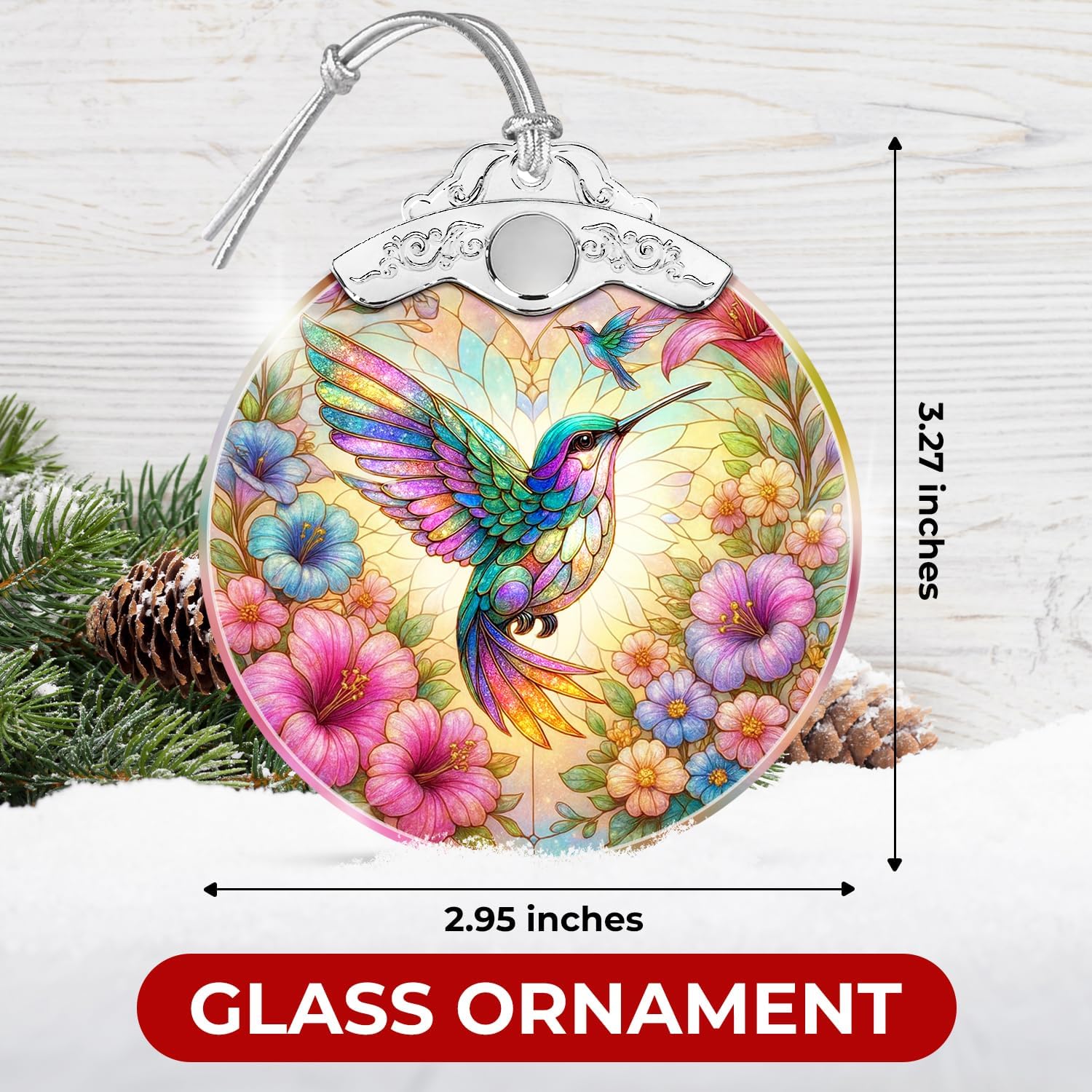 Hummingbird Merry Christmas 2025 - Stained Glass Ornament
