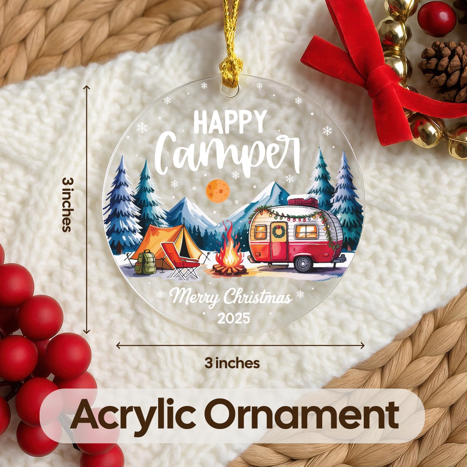 Happy Camper Merry Christmas 2025 - Acrylic Ornament