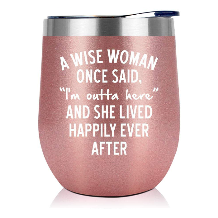 "I'm outta here" - Retirement Gifts For Women - 12 Oz Wine Tumbler